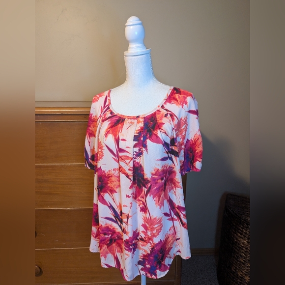 Women's APT. 9 multicolor pink splash blouse SZ 1X - Picture 2 of 12